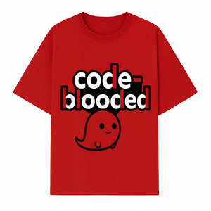 Cute Ghost Code-Blooded Graphic Tee for Programmers and Tech Lovers, Fun Gift for Coders, Halloween or Everyday Wear - T-shirt 1758004715661.jpg