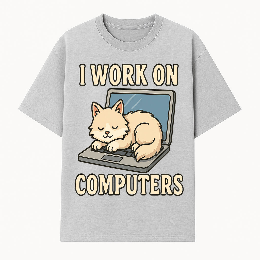 Funny Cat Gift - I Work on Computers Laptop Design - Cute Cat Lover's Work from Home T-Shirt or Mug - T-shirt 1758004716392.jpg