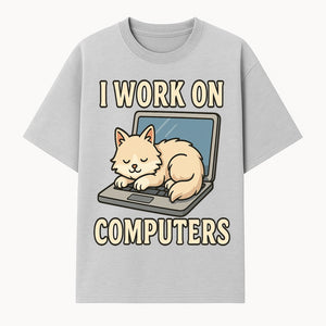 Funny Cat Gift - I Work on Computers Laptop Design - Cute Cat Lover's Work from Home T-Shirt or Mug - T-shirt 1758004716392.jpg