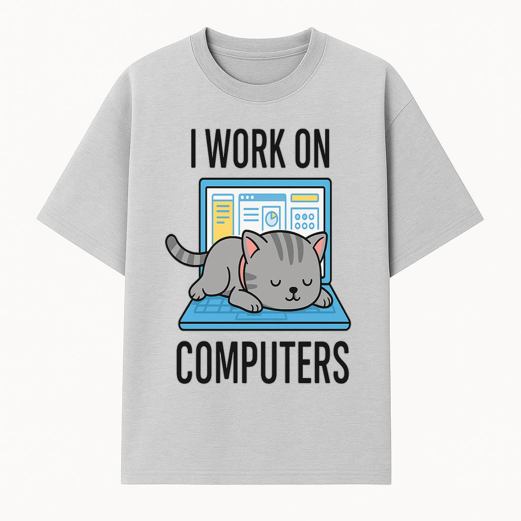 Funny Cat Working on Computers T-Shirt | Tech Humor Gift for Cat Lovers & Programmers - T-shirt 1758004716519.jpg