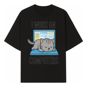 Funny Cat Working on Computers T-Shirt | Tech Humor Gift for Cat Lovers & Programmers - T-shirt 1758004716728.jpg