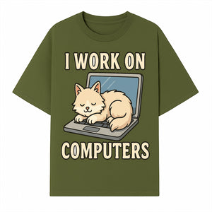 Funny Cat Gift - I Work on Computers Laptop Design - Cute Cat Lover's Work from Home T-Shirt or Mug - T-shirt 1758004716913.jpg