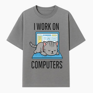 Funny Cat Working on Computers T-Shirt | Tech Humor Gift for Cat Lovers & Programmers - T-shirt 1758004717215.jpg