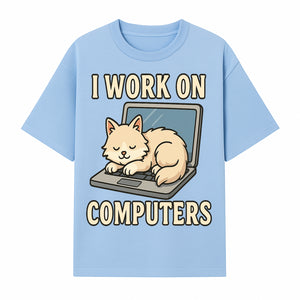 Funny Cat Gift - I Work on Computers Laptop Design - Cute Cat Lover's Work from Home T-Shirt or Mug - T-shirt 1758004717301.jpg