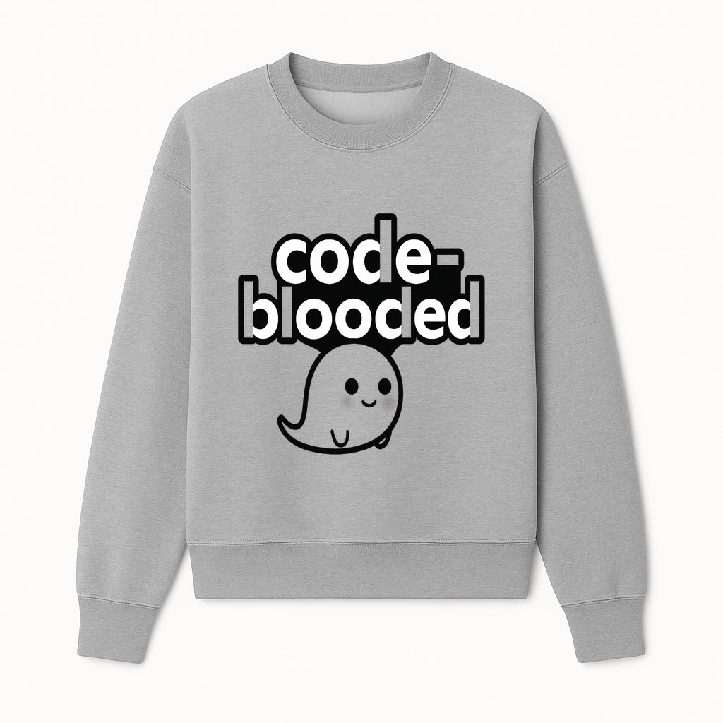 Cute Ghost Code-Blooded Graphic Tee for Programmers and Tech Lovers, Fun Gift for Coders, Halloween or Everyday Wear - Sweatshirt 1758004717451.jpg