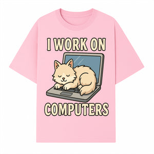 Funny Cat Gift - I Work on Computers Laptop Design - Cute Cat Lover's Work from Home T-Shirt or Mug - T-shirt 1758004717494.jpg
