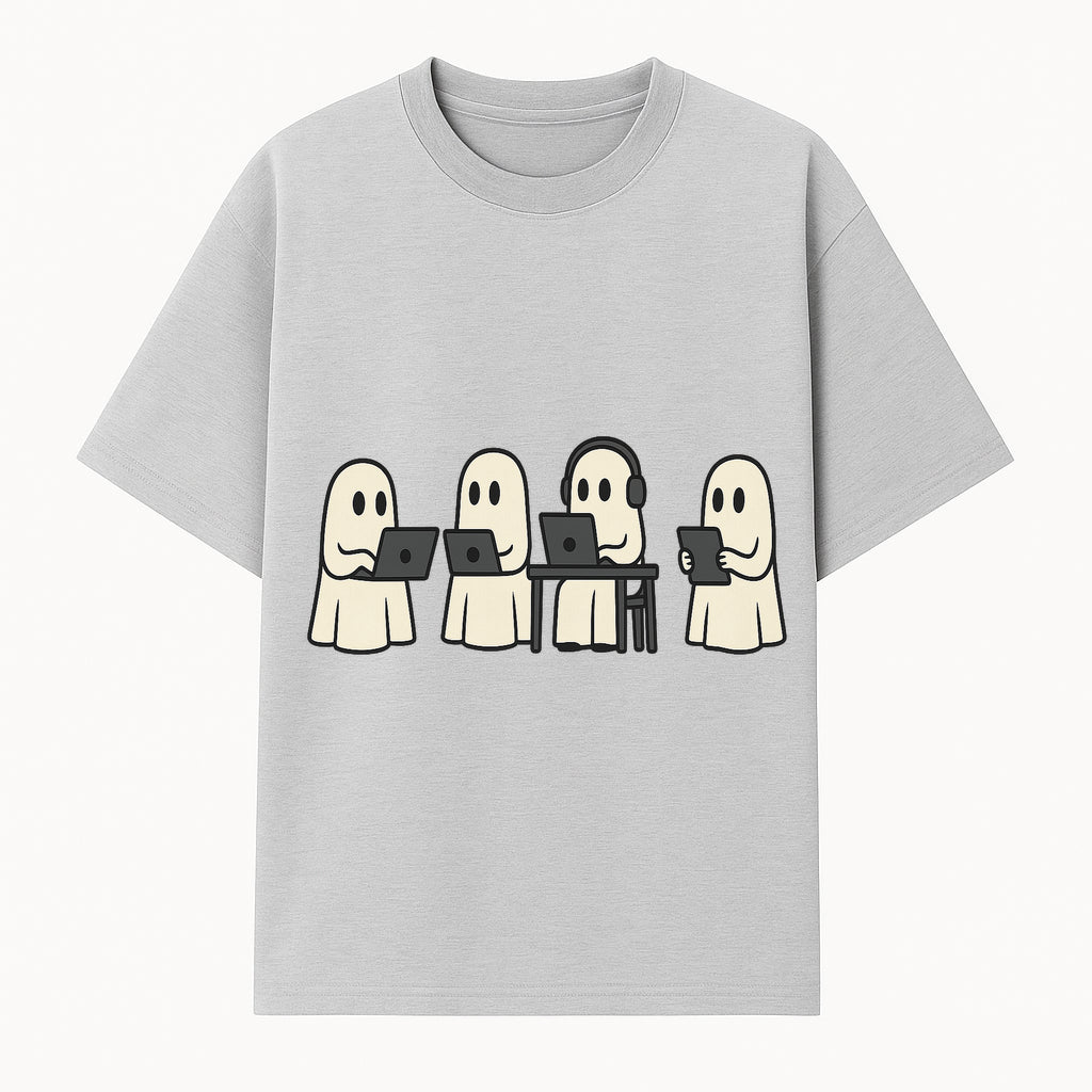 Funny Ghosts Working on Laptops Sticker | Cute Ghosts Tech Theme Desk Decor | Ideal for Halloween or Geek Culture Merch - T-shirt 1758004717638.jpg