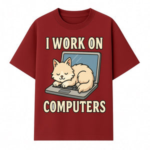 Funny Cat Gift - I Work on Computers Laptop Design - Cute Cat Lover's Work from Home T-Shirt or Mug - T-shirt 1758004717680.jpg