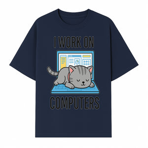 Funny Cat Working on Computers T-Shirt | Tech Humor Gift for Cat Lovers & Programmers - T-shirt 1758004717843.jpg