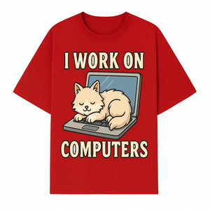 Funny Cat Gift - I Work on Computers Laptop Design - Cute Cat Lover's Work from Home T-Shirt or Mug - T-shirt 1758004718009.jpg