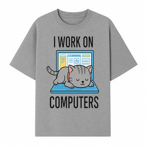 Funny Cat Working on Computers T-Shirt | Tech Humor Gift for Cat Lovers & Programmers - T-shirt 1758004718174.jpg