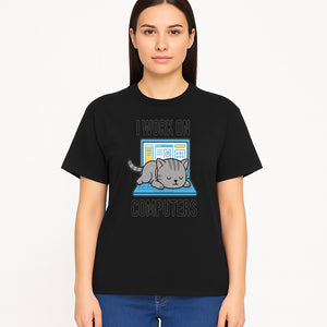 Funny Cat Working on Computers T-Shirt | Tech Humor Gift for Cat Lovers & Programmers - T-shirt 1758004719662.jpg
