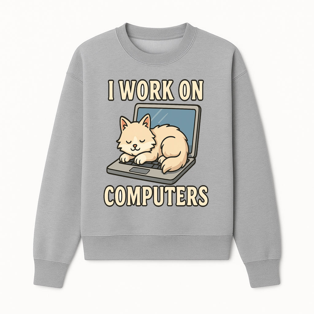 Funny Cat Gift - I Work on Computers Laptop Design - Cute Cat Lover's Work from Home T-Shirt or Mug - Sweatshirt 1758004719747.jpg
