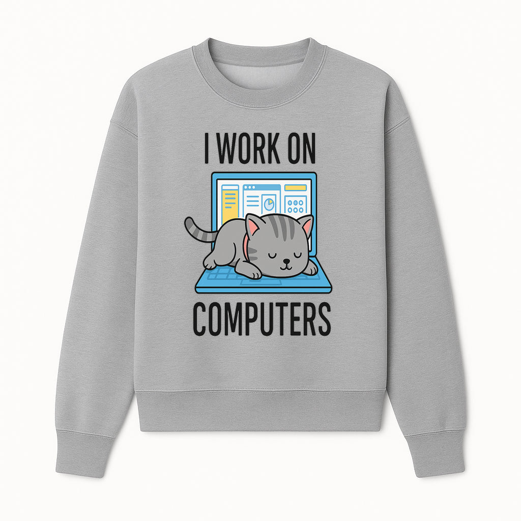 Funny Cat Working on Computers T-Shirt | Tech Humor Gift for Cat Lovers & Programmers - Sweatshirt 1758004719816.jpg