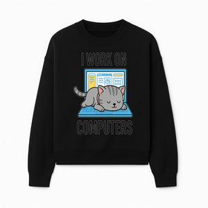 Funny Cat Working on Computers T-Shirt | Tech Humor Gift for Cat Lovers & Programmers - Sweatshirt 1758004719938.jpg