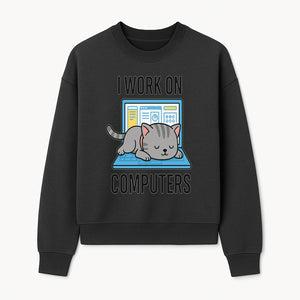 Funny Cat Working on Computers T-Shirt | Tech Humor Gift for Cat Lovers & Programmers - Sweatshirt 1758004720090.jpg