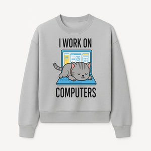 Funny Cat Working on Computers T-Shirt | Tech Humor Gift for Cat Lovers & Programmers - Sweatshirt 1758004720400.jpg