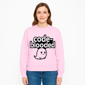 Cute Ghost Code-Blooded Graphic Tee for Programmers and Tech Lovers, Fun Gift for Coders, Halloween or Everyday Wear - Sweatshirt 1758004720704.jpg