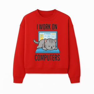 Funny Cat Working on Computers T-Shirt | Tech Humor Gift for Cat Lovers & Programmers - Sweatshirt 1758004721219.jpg