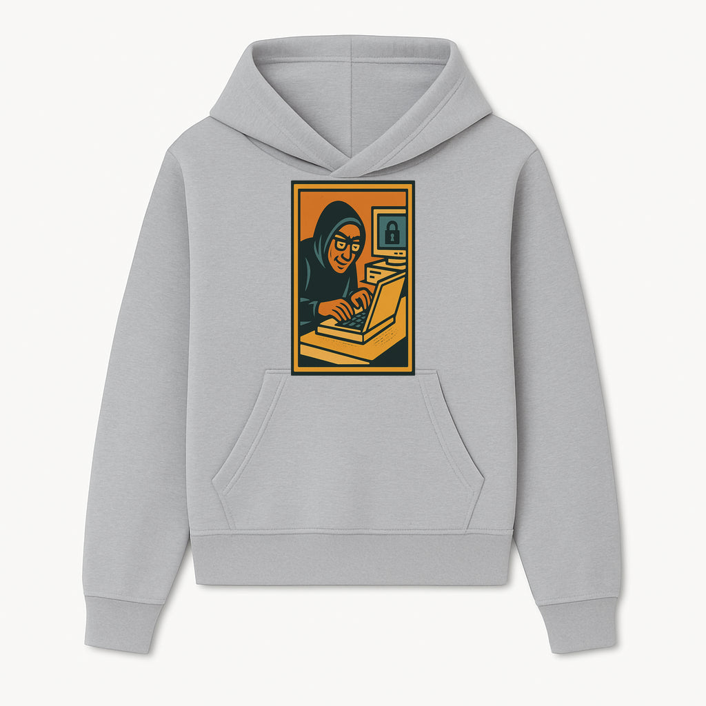 Cybersecurity Art Print - Hacker with Computer and Lock Design - Digital Security Wall Decor - Retro Illustration - Hoodie 1758004721959.jpg