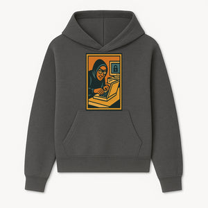 Cybersecurity Art Print - Hacker with Computer and Lock Design - Digital Security Wall Decor - Retro Illustration - Hoodie 1758004722302.jpg