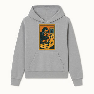 Cybersecurity Art Print - Hacker with Computer and Lock Design - Digital Security Wall Decor - Retro Illustration - Hoodie 1758004722610.jpg
