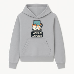 Cat Lover's Desk Decor: 'I Work on Computers' Cute Cat Laptop Design for Tech Enthusiasts and Pet Owners - Hoodie 1758004722640.jpg