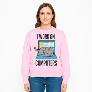 Funny Cat Working on Computers T-Shirt | Tech Humor Gift for Cat Lovers & Programmers - Sweatshirt 1758004722832.jpg