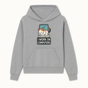 Cat Lover's Desk Decor: 'I Work on Computers' Cute Cat Laptop Design for Tech Enthusiasts and Pet Owners - Hoodie 1758004723358.jpg