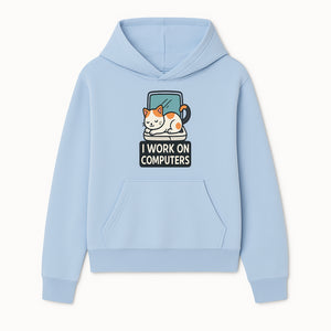Cat Lover's Desk Decor: 'I Work on Computers' Cute Cat Laptop Design for Tech Enthusiasts and Pet Owners - Hoodie 1758004723552.jpg