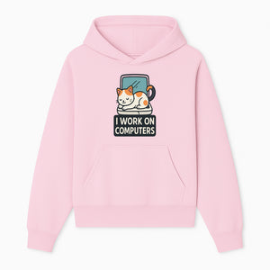 Cat Lover's Desk Decor: 'I Work on Computers' Cute Cat Laptop Design for Tech Enthusiasts and Pet Owners - Hoodie 1758004723739.jpg