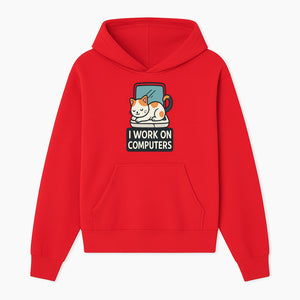 Cat Lover's Desk Decor: 'I Work on Computers' Cute Cat Laptop Design for Tech Enthusiasts and Pet Owners - Hoodie 1758004724242.jpg