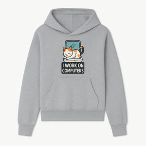 Cat Lover's Desk Decor: 'I Work on Computers' Cute Cat Laptop Design for Tech Enthusiasts and Pet Owners - Hoodie 1758004724413.jpg