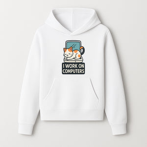 Cat Lover's Desk Decor: 'I Work on Computers' Cute Cat Laptop Design for Tech Enthusiasts and Pet Owners - Hoodie 1758004724564.jpg