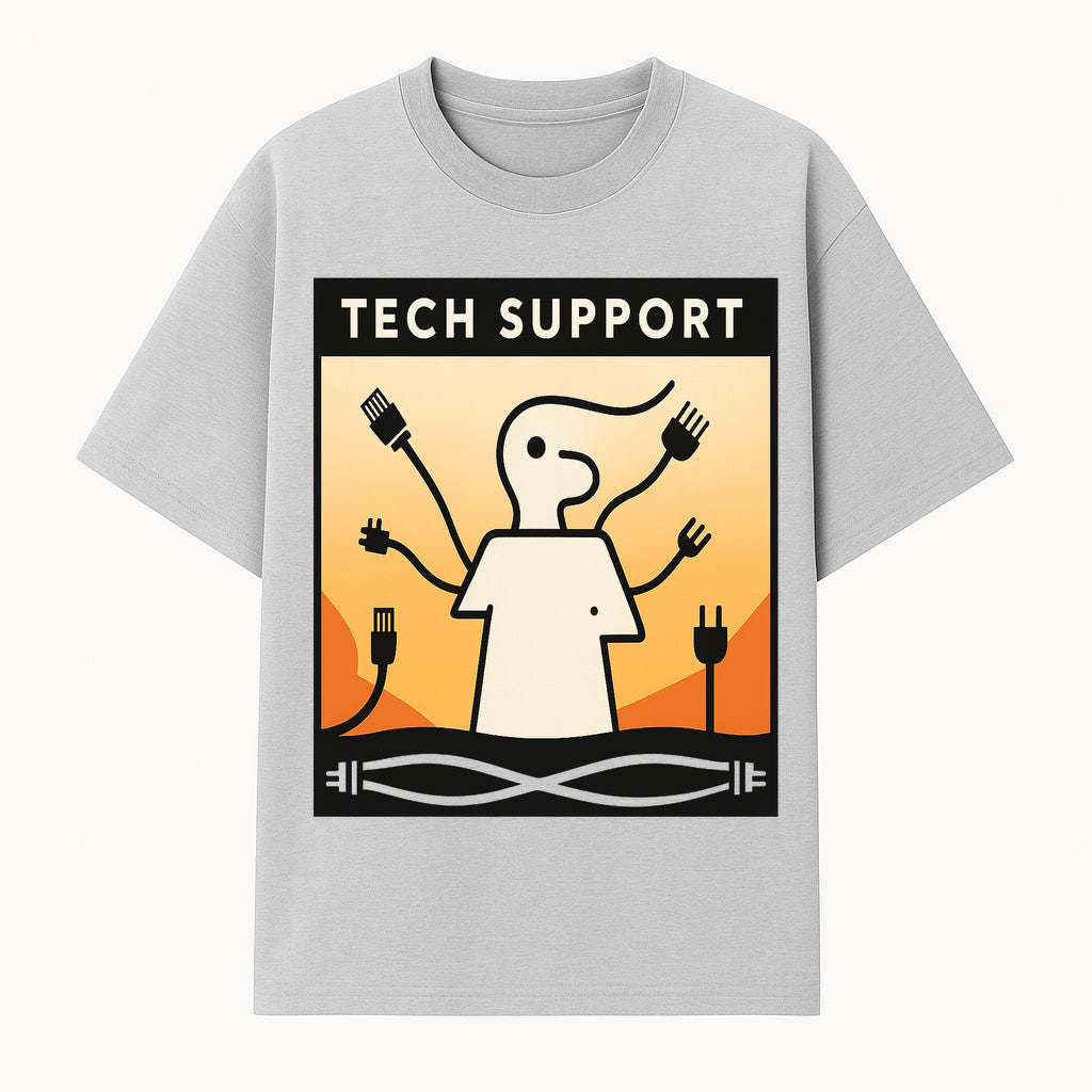 Tech Support Wall Art - Modern Illustration of Tech Guy with Cables, Geeky Decor for Home Office or Workspace - T-shirt 1758004725153.jpg
