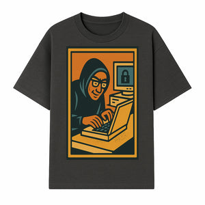 Cybersecurity Art Print - Hacker with Computer and Lock Design - Digital Security Wall Decor - Retro Illustration - T-shirt 1758004725630.jpg