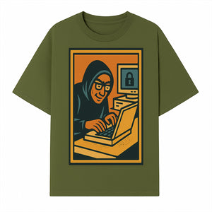 Cybersecurity Art Print - Hacker with Computer and Lock Design - Digital Security Wall Decor - Retro Illustration - T-shirt 1758004725818.jpg