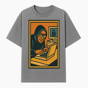 Cybersecurity Art Print - Hacker with Computer and Lock Design - Digital Security Wall Decor - Retro Illustration - T-shirt 1758004725976.jpg
