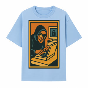 Cybersecurity Art Print - Hacker with Computer and Lock Design - Digital Security Wall Decor - Retro Illustration - T-shirt 1758004726168.jpg