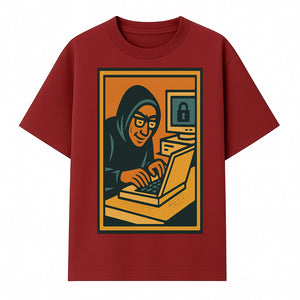 Cybersecurity Art Print - Hacker with Computer and Lock Design - Digital Security Wall Decor - Retro Illustration - T-shirt 1758004726514.jpg