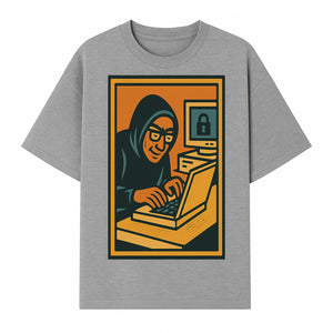 Cybersecurity Art Print - Hacker with Computer and Lock Design - Digital Security Wall Decor - Retro Illustration - T-shirt 1758004726946.jpg