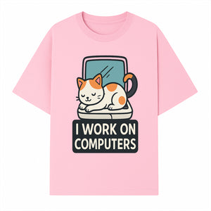 Cat Lover's Desk Decor: 'I Work on Computers' Cute Cat Laptop Design for Tech Enthusiasts and Pet Owners - T-shirt 1758004727080.jpg