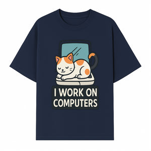 Cat Lover's Desk Decor: 'I Work on Computers' Cute Cat Laptop Design for Tech Enthusiasts and Pet Owners - T-shirt 1758004727379.jpg
