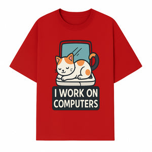 Cat Lover's Desk Decor: 'I Work on Computers' Cute Cat Laptop Design for Tech Enthusiasts and Pet Owners - T-shirt 1758004727540.jpg