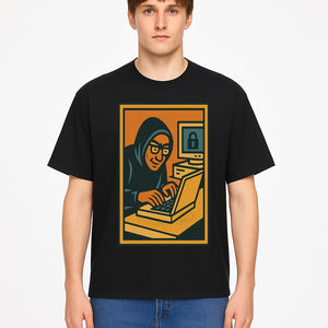 Cybersecurity Art Print - Hacker with Computer and Lock Design - Digital Security Wall Decor - Retro Illustration - T-shirt 1758004728270.jpg