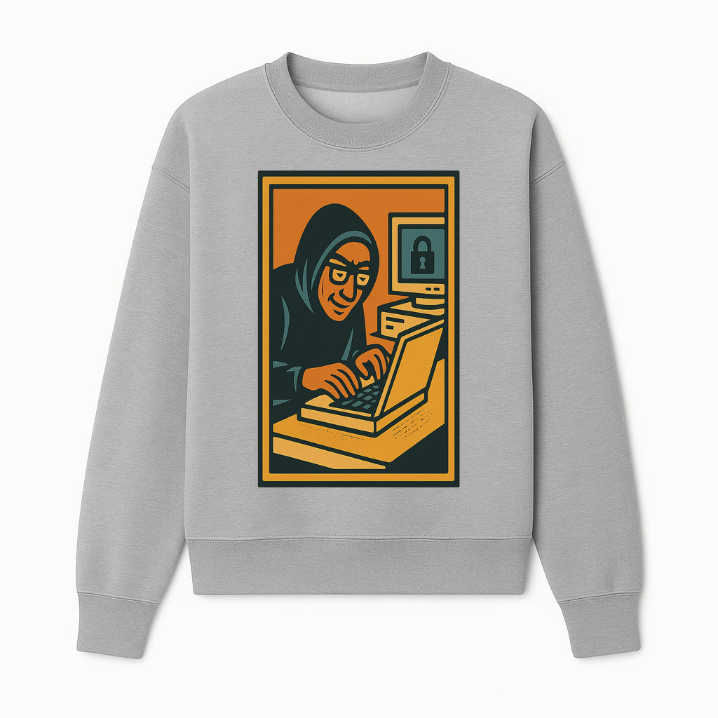 Cybersecurity Art Print - Hacker with Computer and Lock Design - Digital Security Wall Decor - Retro Illustration - Sweatshirt 1758004728627.jpg