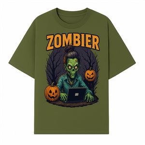 Zombie Gamer Graphic Tee - Halloween Costume Shirt with Spooky Pumpkins and Eerie Design for Men and Women - T-shirt 1758004736198.jpg