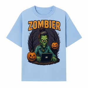 Zombie Gamer Graphic Tee - Halloween Costume Shirt with Spooky Pumpkins and Eerie Design for Men and Women - T-shirt 1758004736487.jpg