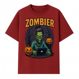 Zombie Gamer Graphic Tee - Halloween Costume Shirt with Spooky Pumpkins and Eerie Design for Men and Women - T-shirt 1758004736905.jpg