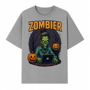 Zombie Gamer Graphic Tee - Halloween Costume Shirt with Spooky Pumpkins and Eerie Design for Men and Women - T-shirt 1758004737410.jpg